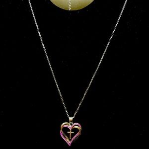 Double Heart With Cross Necklace